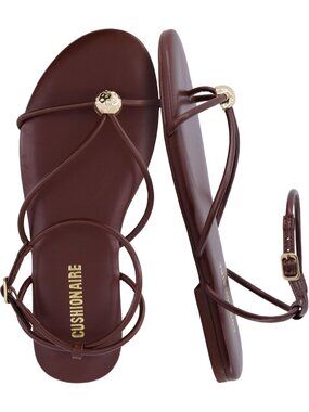 Women's Chocolate Strappy Flat Sandals Toe Ring Sandals with Adjustable Buckle